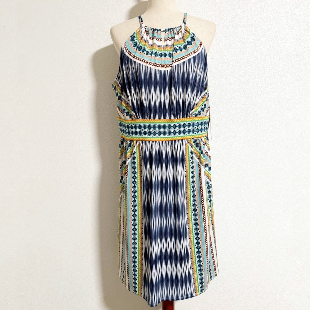 NEW B. Calm Ikat Geometric Print Stretch Knit Dress